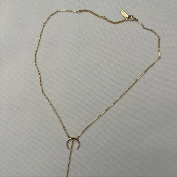 Luv AJ x Rachel Zoe Crescent Moon Pave Tusk Gold Tone Lariat Crystal Necklace - Picture 8 of 16